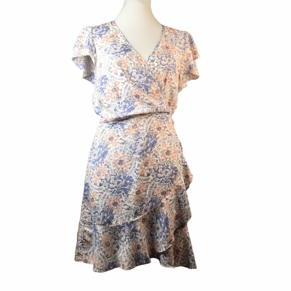 Abercrombie & Fitch Wrap Floral Dress Medium White Blue Rose Summer Boho lined
